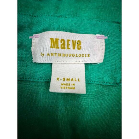 Maeve 100% Linen‎ Kelly Green Button Down Long Sleeve Lagenlook XS Anthro - Picture 8 of 13
